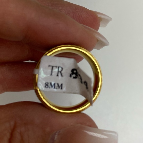 NEW 8MM GRAY YELLOW GOLD NOTCHED ETERNITY TUNGSTEN WEDDING BAND - Picture 9 of 16